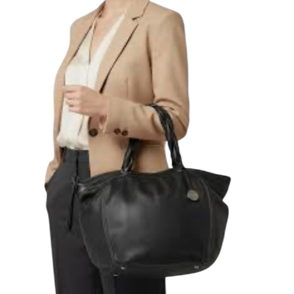 Furla Large Black Leather Shoulder Bag Braided Straps